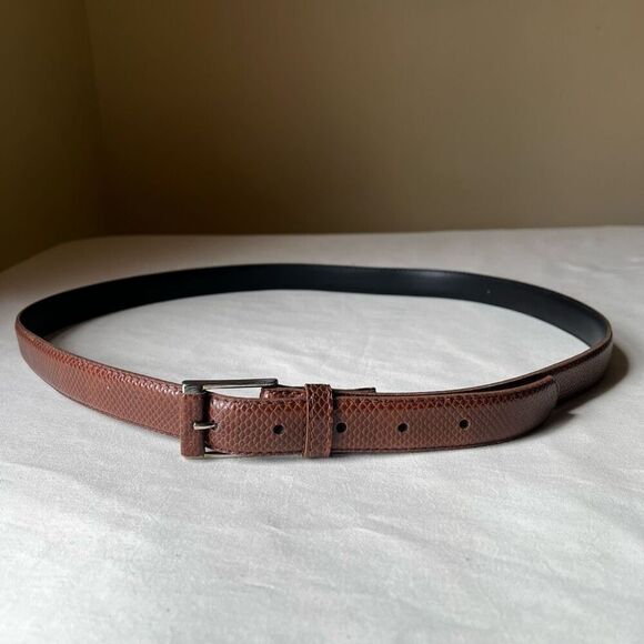 Vintage Synthetic Snakeskin Leather Belt Brown with Silver Buckle Western 40